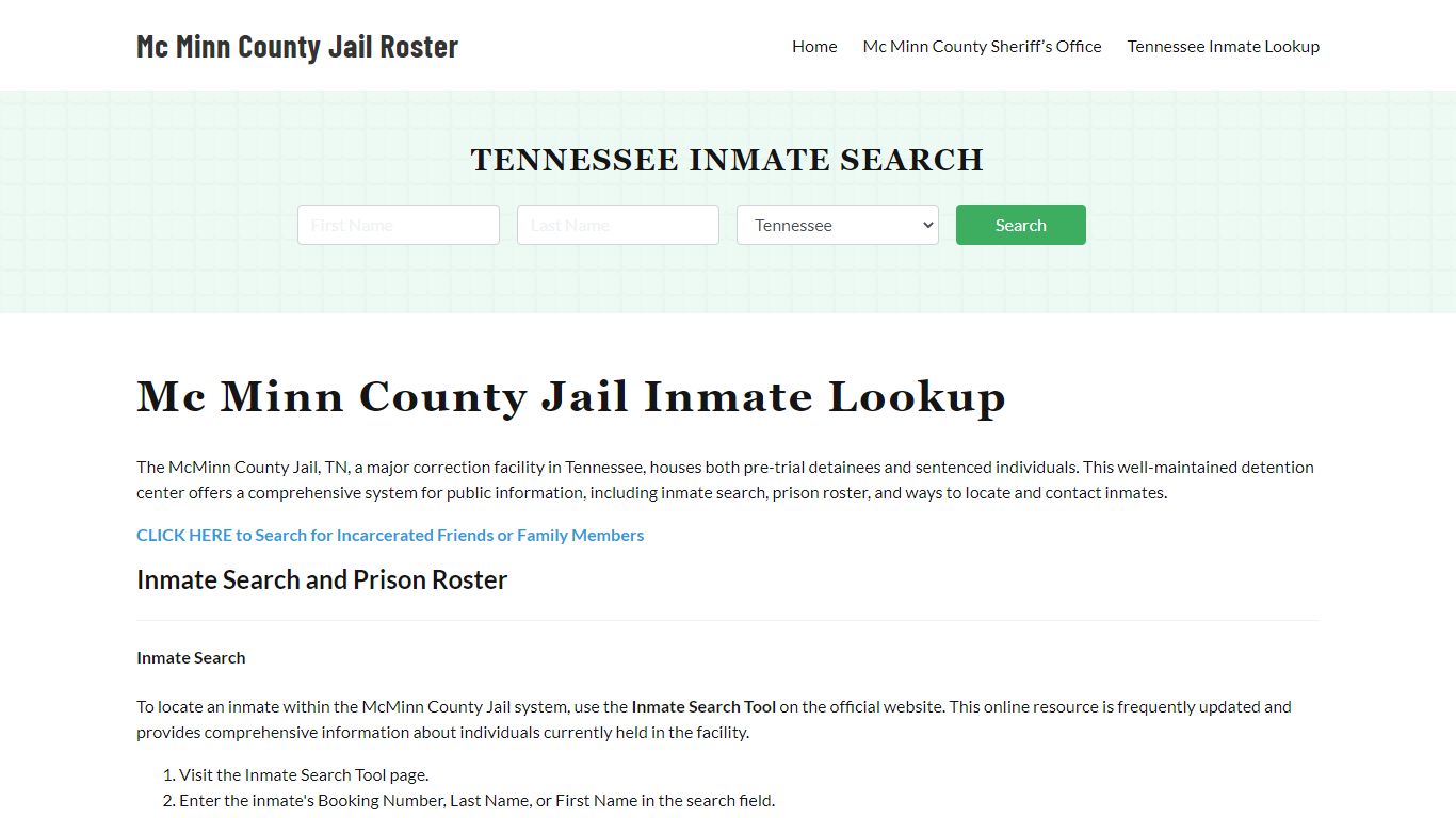 Tennessee Inmate Search, Jail Rosters